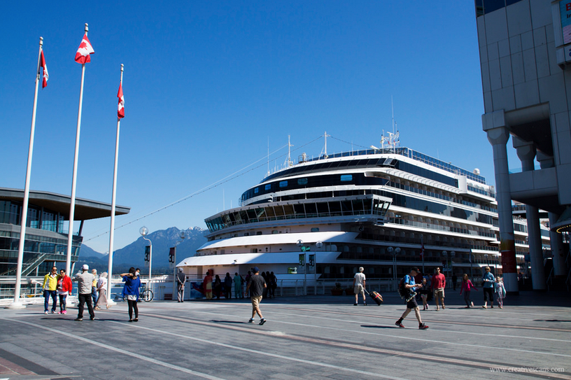 A Cruise ship docked in Vancouver. 