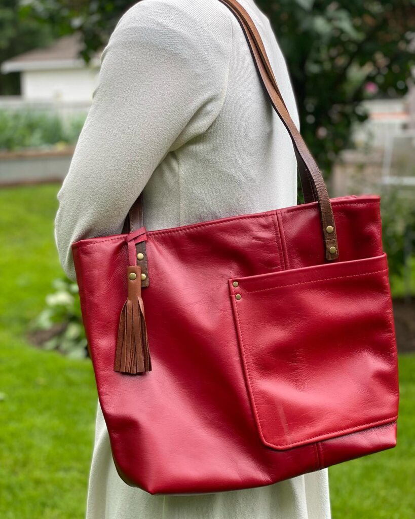 Bright red tote-bag.