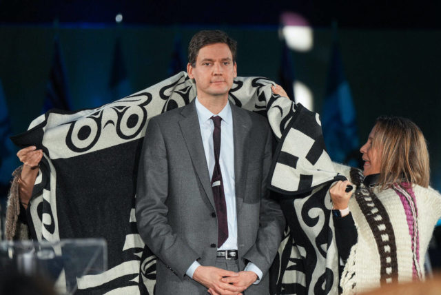 David Eby being sworn in at the Musqueam Community Centre in southwest Vancouver.