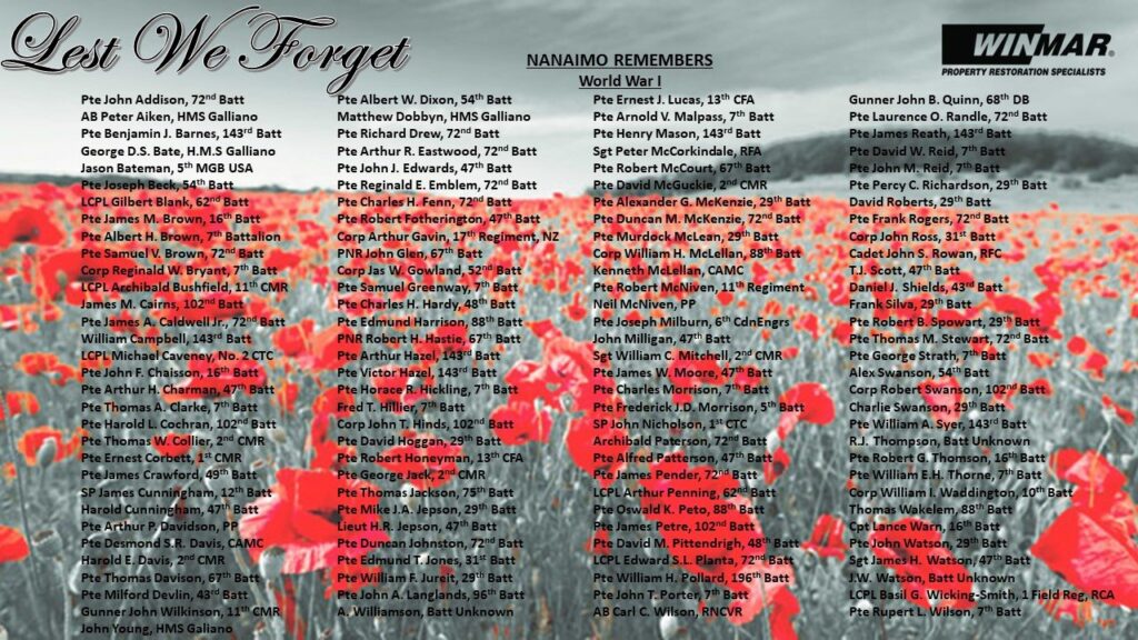 Nanaimo remembers the veterans. Lest we forget. 