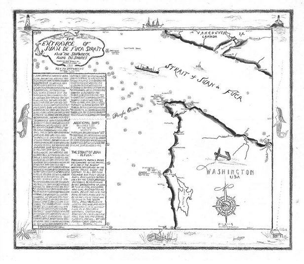 Map of shipwrecks near Cape Flattery, 1833-1956. Source: Washington State Historical Society.