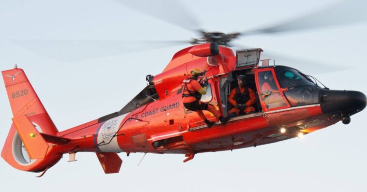 MH-65 Dolphin helicopter aircrew rescued man and his dogs west of Jordan river on Vancouver island.