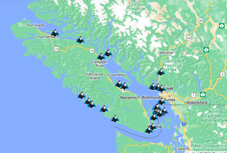 Whale Trail, B.C. Interactive Map.