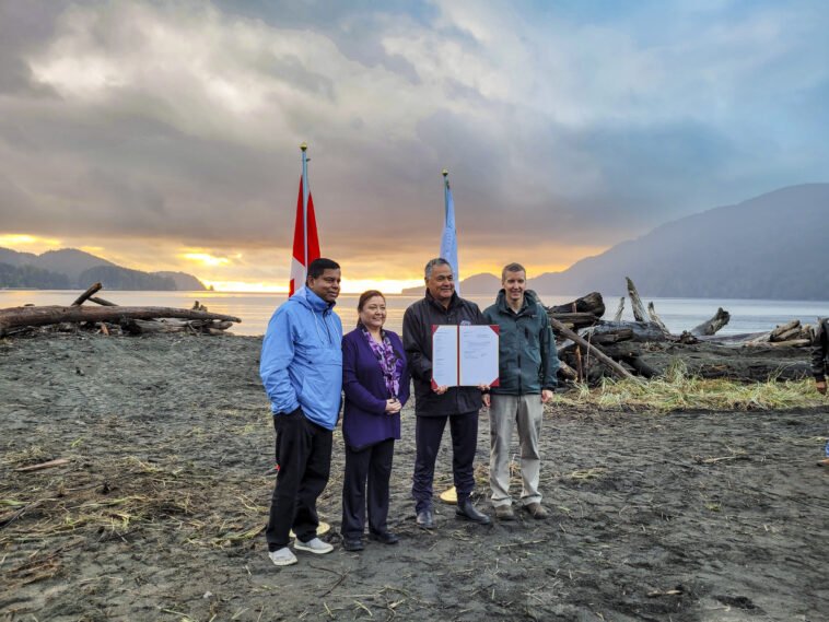 Elected Chief Jeff Jones and federal Crown-Indigenous Relations Minister Gary Anandasangaree signed an agreement on November 15 to recognize the Pacheedaht as the rightful owners and original stewards of the Middle Beach land tract.