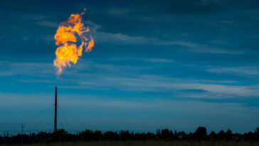 Gas flaring at a LNG facility.